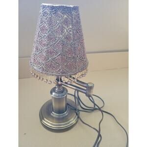 Underwriter Laboratories Portable Bronze Desk Swing Arm Lamp Beaded Shade